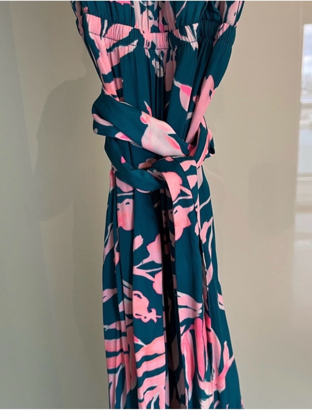 Lilly Pulitzer Emilia Teal & Pink Cold-Shoulder Jumpsuit XS - Picture 2 of 7